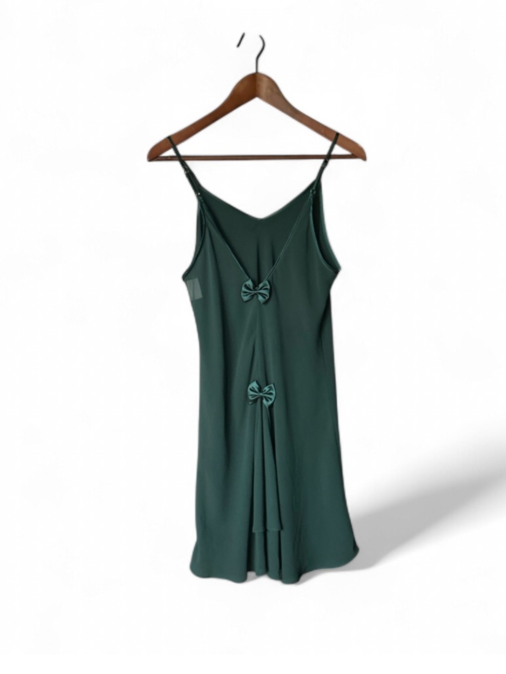 Vintage 90s Secret Treasures Forest Green Satin Slip with Decorative Bow Back